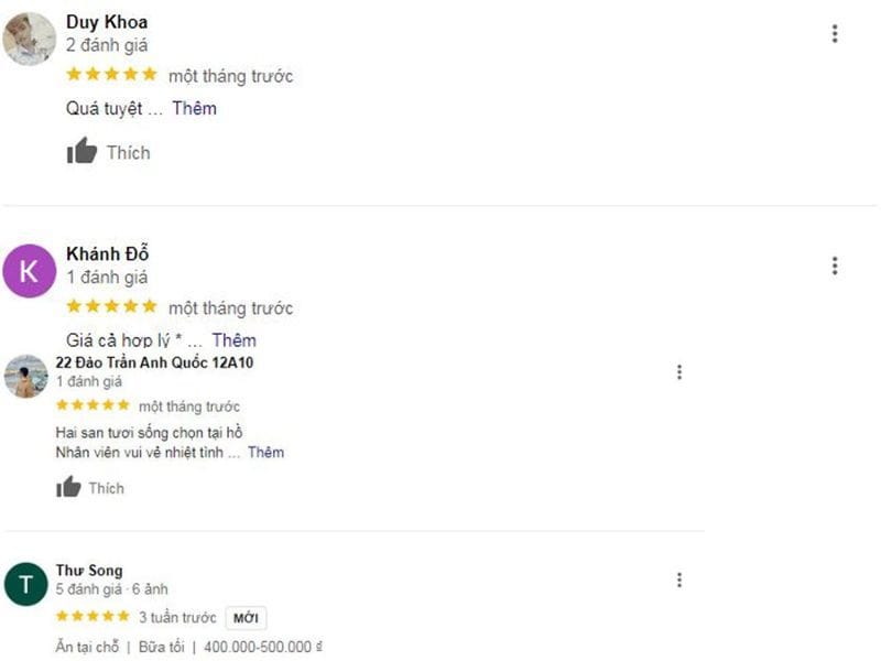 Review từ thực khách